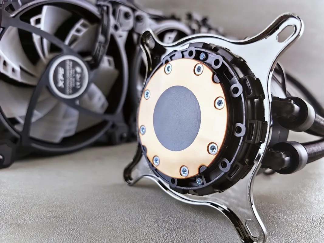Close-up of PC cooling components