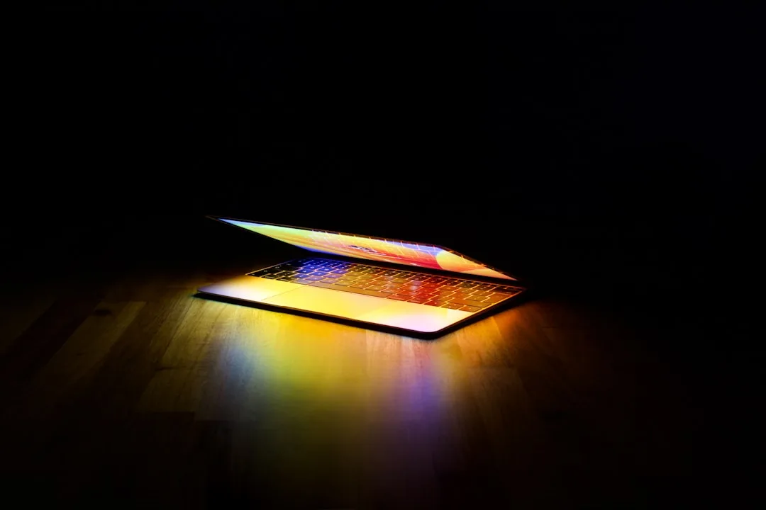 Fast modern laptop on wooden desk