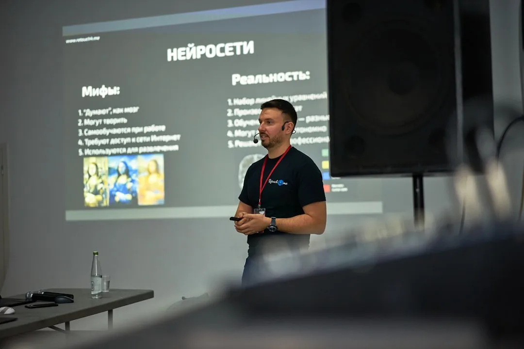 Confident developer presenting finished project