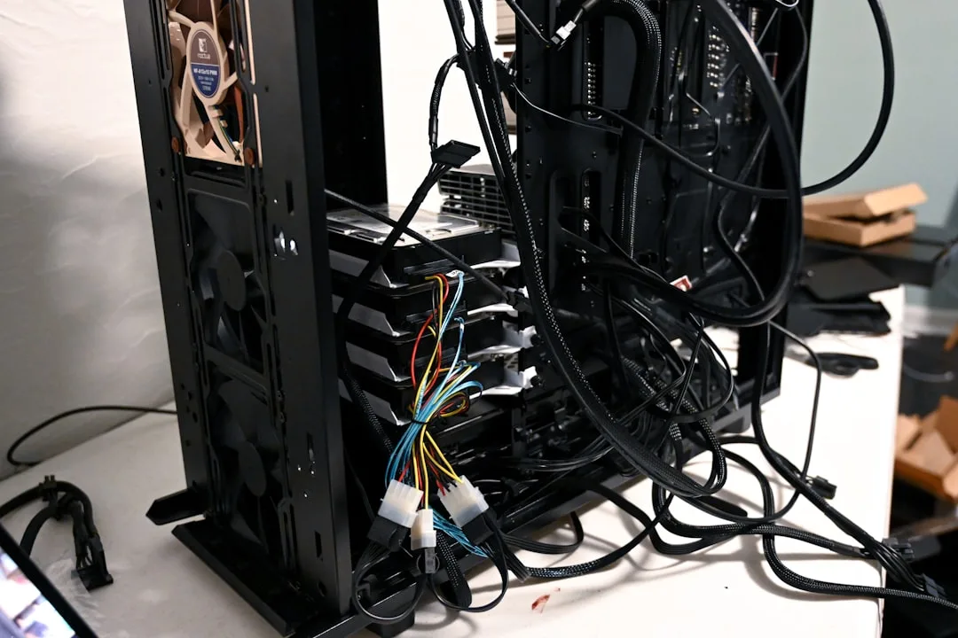 desktop PC under desk with Wi-Fi adapter installed