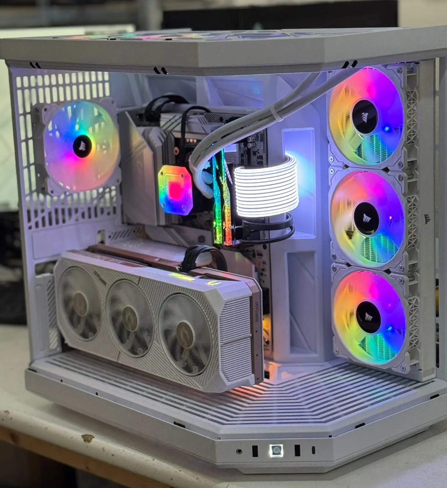 Black PC build with air cooler, RTX GPU and dual RGB intake fans